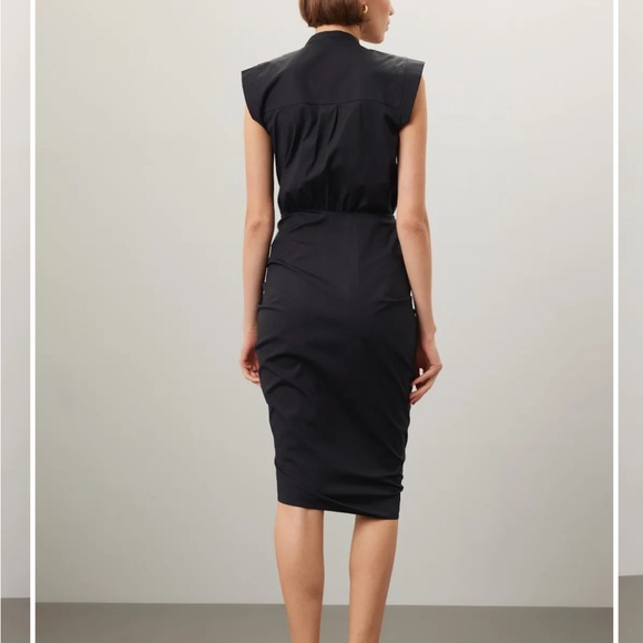 Veronica Beard Black Ruched Assymetric Button Shirtdress - Picture 4 of 12